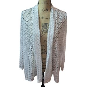 Olivia Blu Chic White Crochet Floral Coverup Kimono Cardigan Lace Plus Size 1X